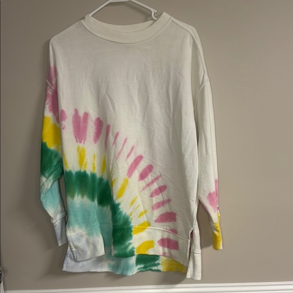 White and Pink Tie-Dye Sweatshirt with Crew Neck - Picture 1 of 5